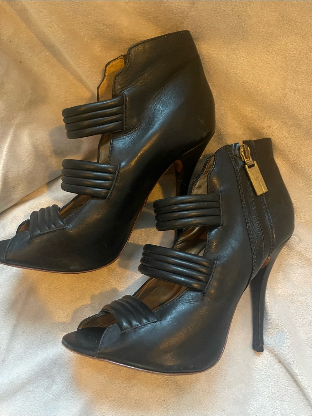 L.A.M.B. Black Women's Peep-Toe Ankle Strap Heels - Picture 2 of 9